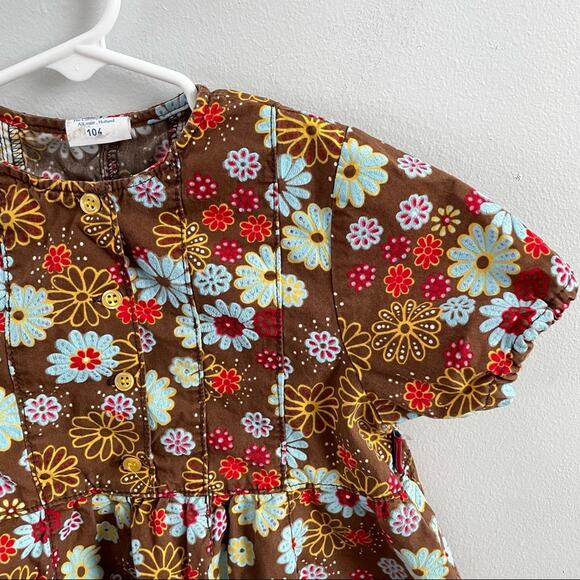 Cakewalk | Girl’s Brown Floral Dress Scalloped Hem Button Top Short Sleeve 5T - Picture 5 of 8